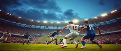 A dramatic night-time stadium scene of an anonymous Puebla forward lunging for a ball while an anonymous Cruz Azul...